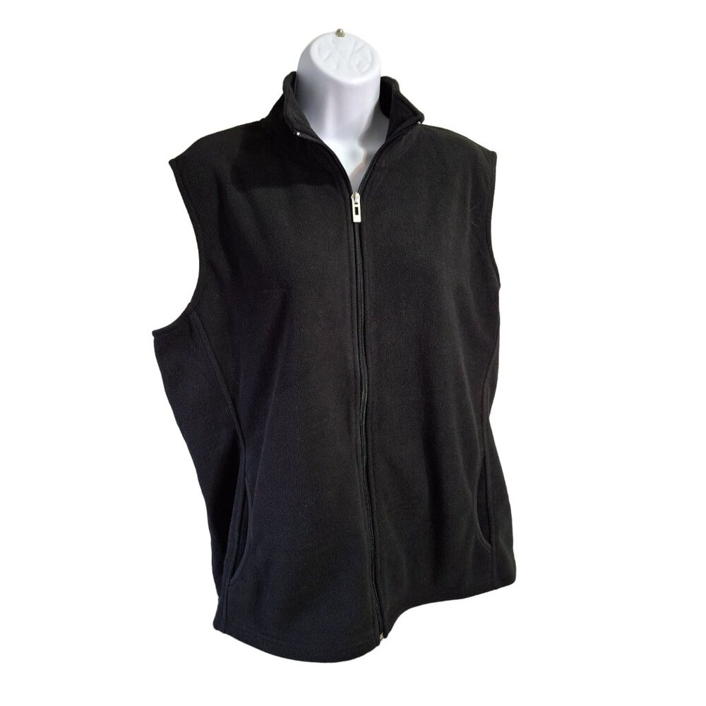 Fresh Men Fleece Zip Up Vest XL Black Sleeveless High Collar Outerwear Cabincore